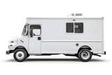 Fototapeta  - White food truck mock up Side view isolated white background