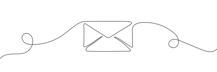 One line drawing of envelope icon isolated on white background
