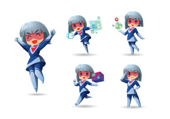 Wall Mural - blue white short hair Super Hero Girl Set2