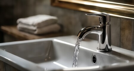 Canvas Print -  Elegant bathroom sink with flowing water