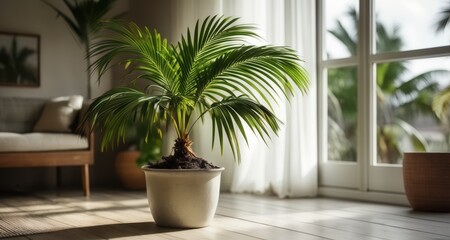 Poster -  Bright and airy living room with a touch of tropical charm