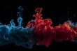 colorful smoke background, red and blue paint in water on black background, acrylic red and blue hues on an abstract black background created using water blots, A black, isolated background with color