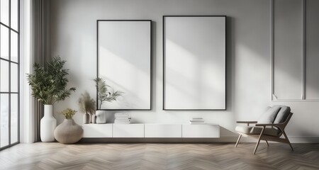 Wall Mural -  Modern minimalist living room with clean lines and natural light