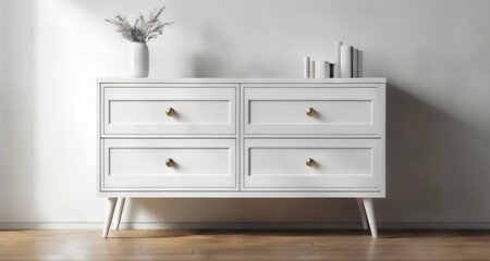 Poster -  Modern elegance - Minimalist white dresser with gold accents