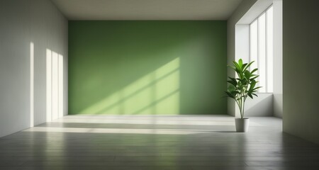 Poster -  Modern minimalist interior with natural light and greenery