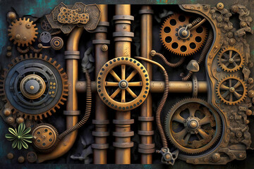 Wall Mural - Industrial steampunk theme background