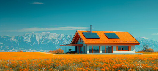 Wall Mural - Modern house with solar panels on the roof