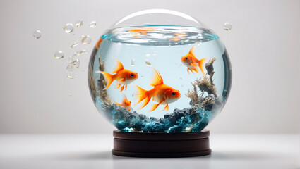 Wall Mural - aquarium with goldfish isolated on white background