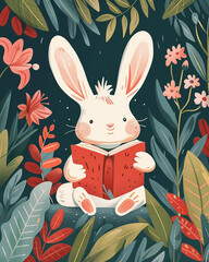 Poster - easter bunny with a book