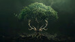 A conceptual image of a reindeer's antlers forming a tree. The shape of the antlers similar to that of a tree. The leaves of the tree green and lush. The roots of the tree strong and deep.