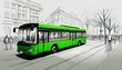 Conceptual sketch demonstrating green transportation, illustrating a city bus. Using public transport to reduce carbon emissions and contribute to environmental sustainability generative ai