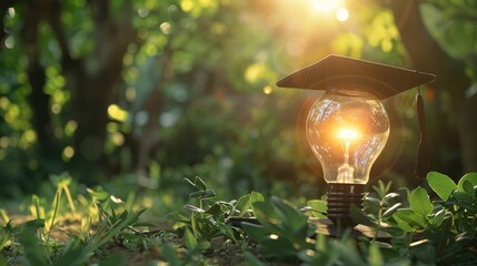 The nature of light bulbs and graduation caps Education concept