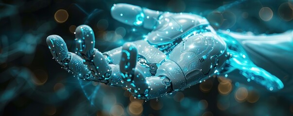 Poster - robotic handshake. a glimpse into the future of business and technology. conceptualizing cybernetic 