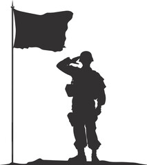 Silhouette Soldiers or Army pose in front of the blank flag black color only