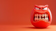 © Ricky - 3d real emoji angry teeth face isolated on plain red studio background with text copy space
