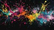 Colorful Paint Splatters on Black Background