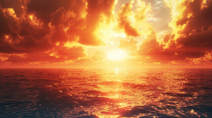 Wall Mural - Red sunset in the sea