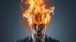 Man with his head on fire - overthinking, problem solving or headache concept