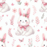 Fototapeta Dziecięca - Easter watercolor seamless pattern design with bunnies.