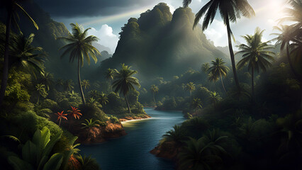 Wall Mural - Beautiful tropical jungle landscape.