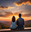 Couple looking out at a gorgeous sunset.