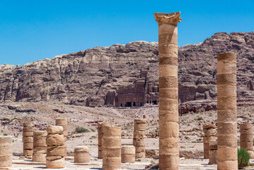 Wall Mural - Columns with the Royals Tombs in the background in Petra, Jordan