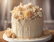 Cream cake with a sculpture of a lace floral pattern