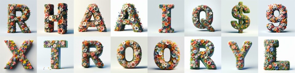 Flowers 3D lettering typefavce. AI generated illustration