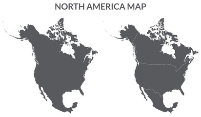 Wall Mural - North America country Map. Map of North America in set grey color