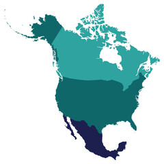 Wall Mural - North America country Map. Map of North America in multicolor.