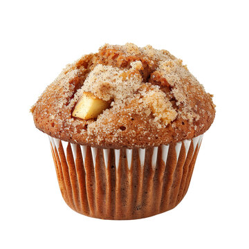 front view of single apple cinnamon muffin isolated on a white transparent background