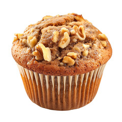 Wall Mural - front view of single banana nut muffin isolated on a white transparent background