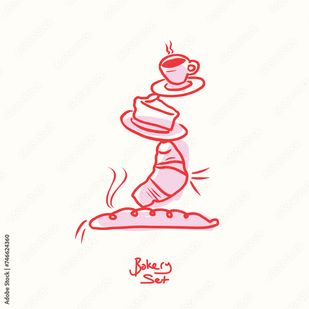Bakery and patisserie set. Cafe and patisserie poster. Hand drawn cake ...
