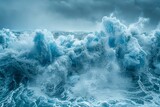 Fototapeta  - Dramatic Ocean Waves Crashing with Intense Power, Marine Force of Nature Seascape, Dynamic Sea Wave Texture, Oceanic Weather Elements in Motion