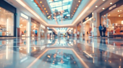 Shopping mall, department store interior with the supermarket for background banner with copy space, Abstract blurred image