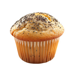 Wall Mural - front view of single lemon poppy seed muffin isolated on a white transparent background