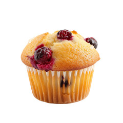 Wall Mural - front view of single mixed berry muffin isolated on a white transparent background