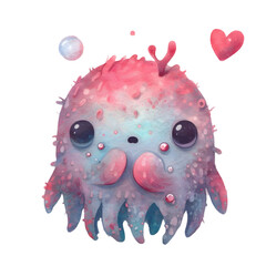 Watercolor cute sea underwater animal cartoon character isolated