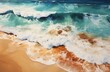 a drone shot of a beach with a sandy beach and waves, in the style of light amber and emerald, themes, i can't believe how beautiful this is, light amber and beige, impressionist sensibilities