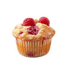 Wall Mural - front view of single raspberry muffin isolated on a white transparent background
