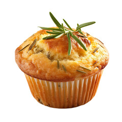 Wall Mural - front view of single rosemary olive oil muffin isolated on a white transparent background