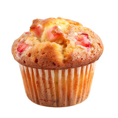 Wall Mural - front view of single strawberry rhubarb muffin isolated on a white transparent background