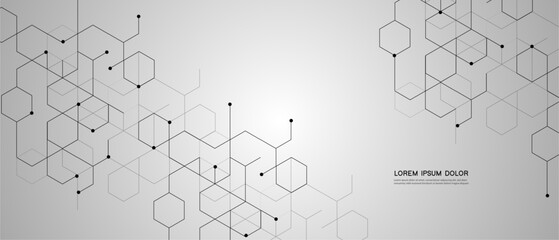 Poster - abstract gray background with connected hexagons and dots,Banner design