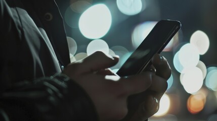 Aufkleber - Man using a smart phone close up.