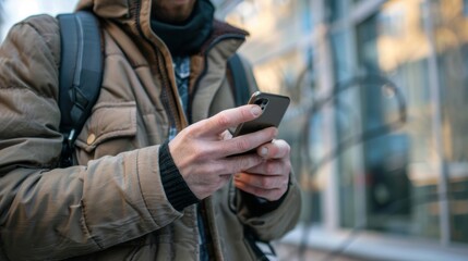 Aufkleber - The close-up of a man using his mobile phone