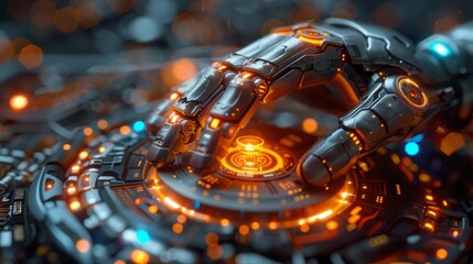 Aufkleber - In this ChatGPT, man is using smart robot AI, artificial intelligence by entering command prompt to generate something, Futuristic technology transformation.