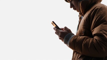 Aufkleber - Image of a man using a smart phone on a white background with a close-up