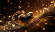 A vibrant 3d love heart design, crafted from golden waves paint again bokeh background. Its bold colors and unique composition make it a standout artistic piece