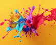 Craft a visually stunning and unique 3D animation featuring vibrant splashes of color in an abstract design