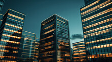 Illuminated Office Buildings At Night
